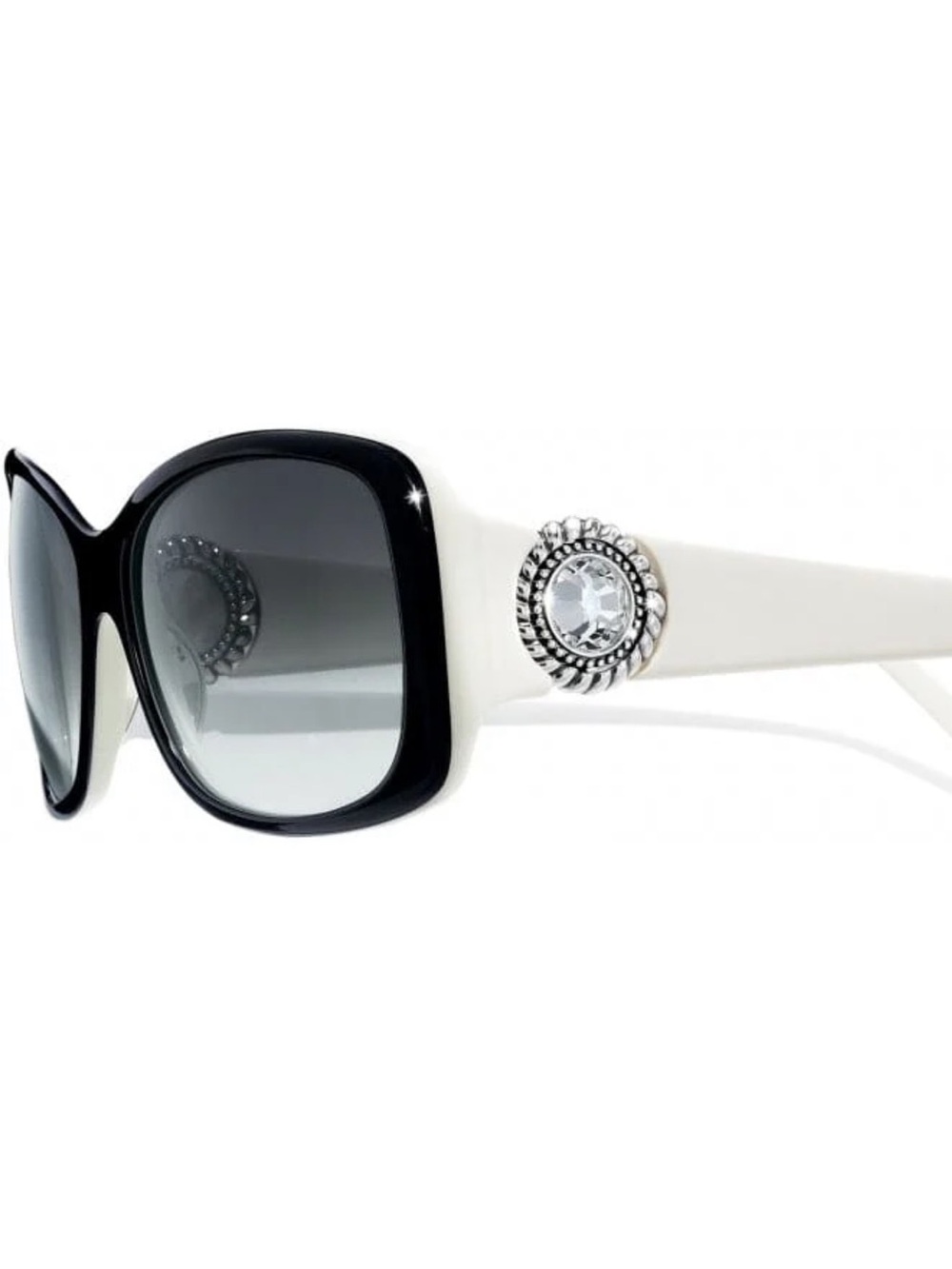 Brighton Oversized Black and White Fashion Sunglasses with Crystal Accent